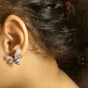 Glamorous Cute Bee Rhinestone Faux Pearl Stud Earrings